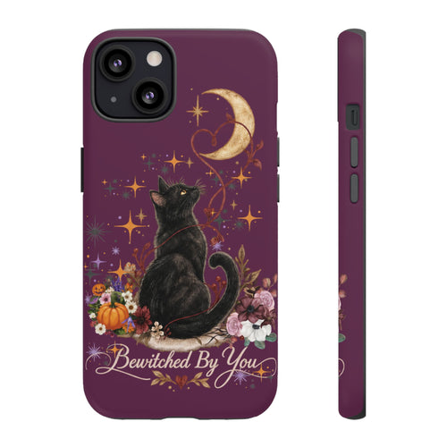 Black Cat Halloween Phone Case | Bewitched By You Witchy Moon & Pumpkin Tough Case | Dual-Layer Protective Cover for iPhone & Samsung