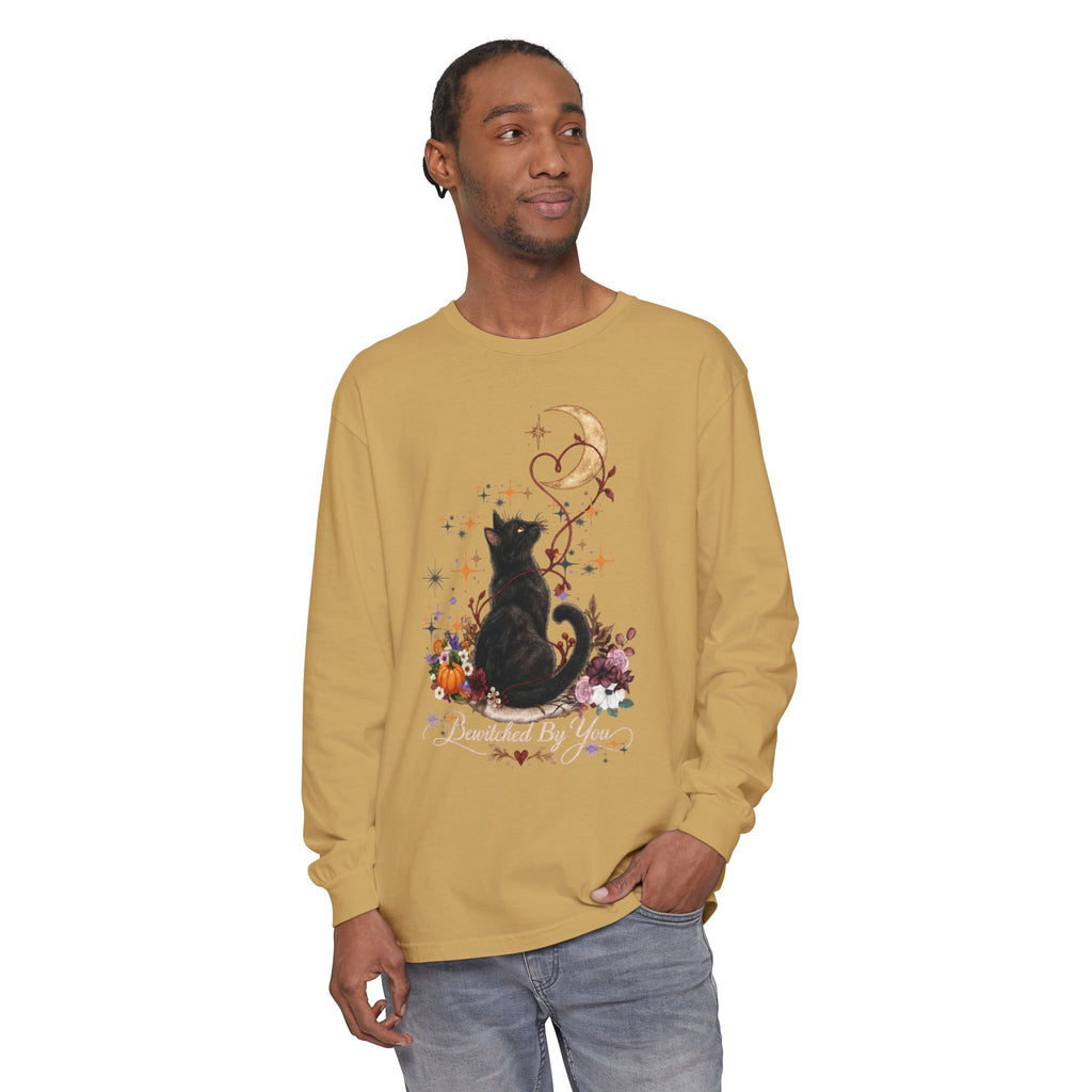 Black Cat Moon Long Sleeve Shirt — "Bewitched by You" Gothic Cat Tee