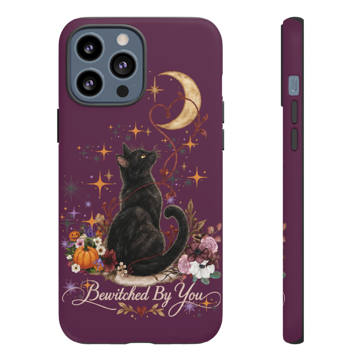 Black Cat Halloween Phone Case | Bewitched By You Witchy Moon & Pumpkin Tough Case | Dual-Layer Protective Cover for iPhone & Samsung