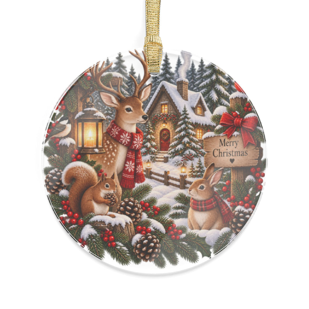 Woodland Christmas Acrylic Ornament – Deer & Squirrel 'Merry Christmas' Holiday Decoration