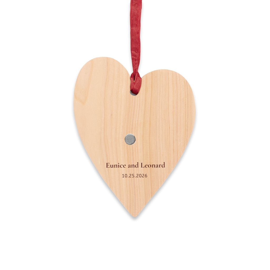 Black Cat & Moon Heart Wooden Ornament – Personalized Names & Date