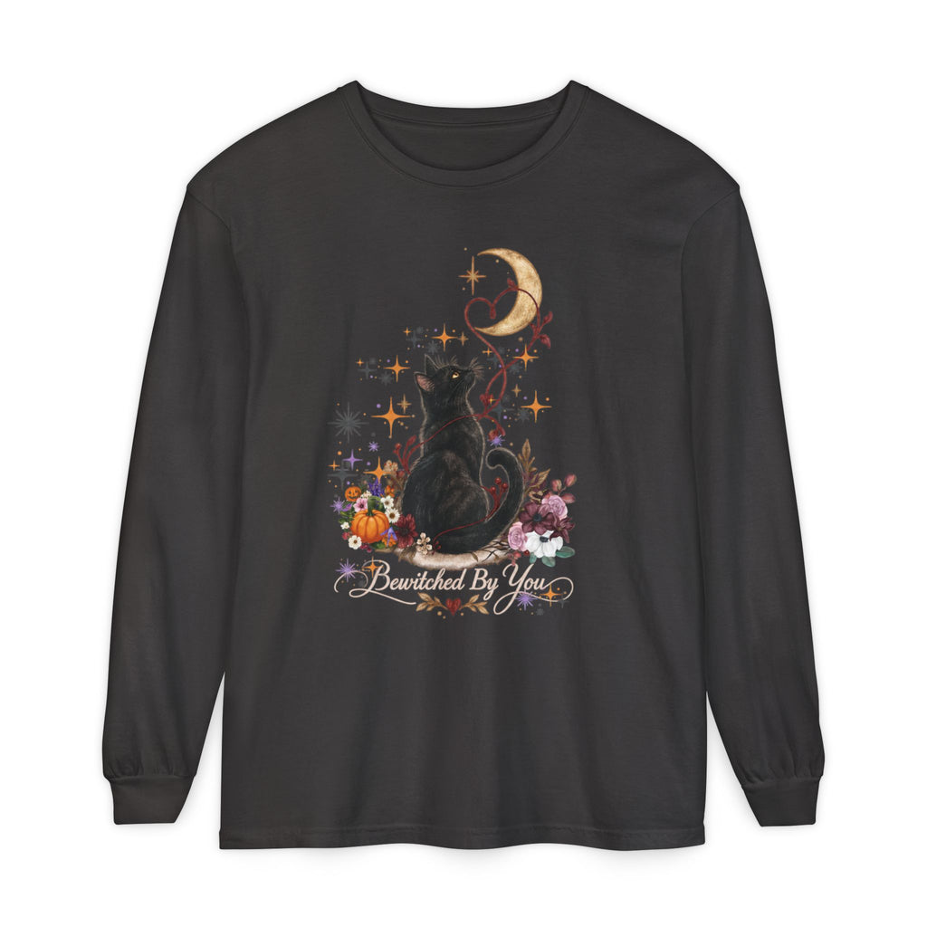 Black Cat Moon Long Sleeve Shirt — "Bewitched by You" Gothic Cat Tee