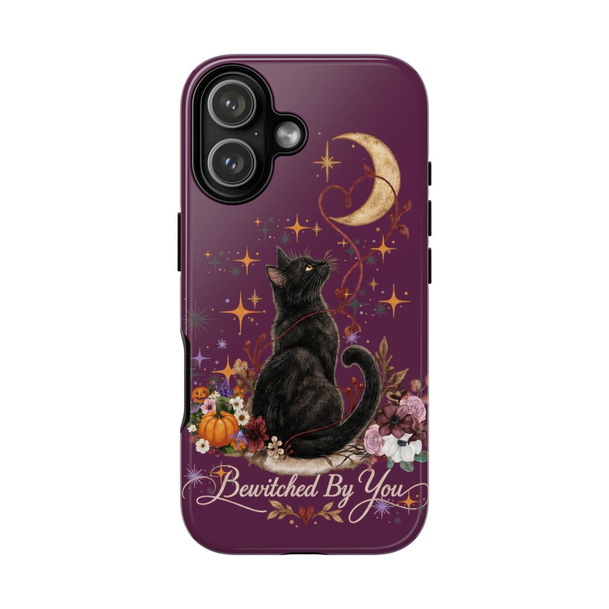 Black Cat Halloween Phone Case | Bewitched By You Witchy Moon & Pumpkin Tough Case | Dual-Layer Protective Cover for iPhone & Samsung