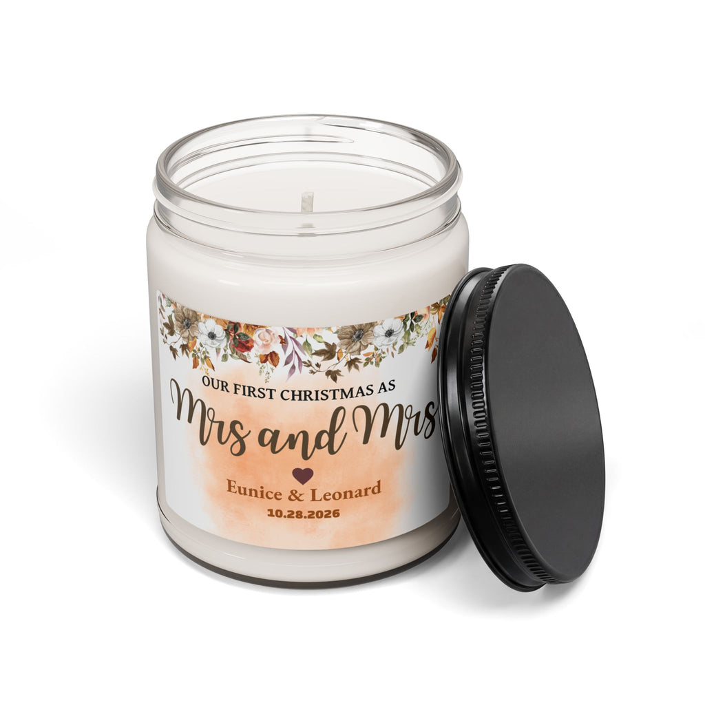 Personalized Our First Christmas as Mrs & Mrs Candle | 9oz Soy Candle | Custom Wedding Gift | Lesbian Wedding Keepsake | Scented Glass Jar