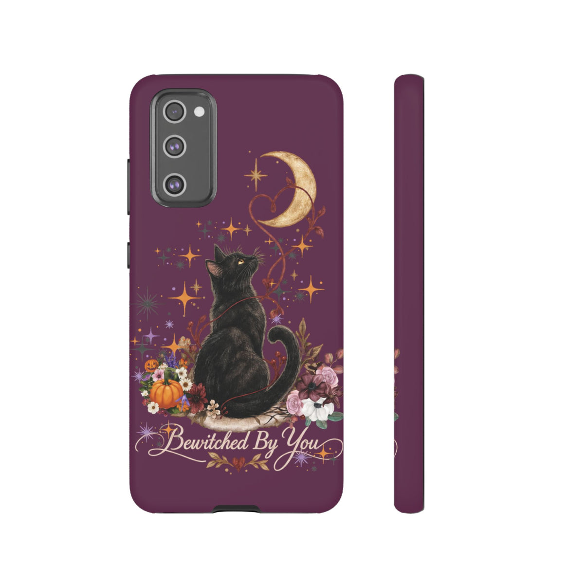 Black Cat Halloween Phone Case | Bewitched By You Witchy Moon & Pumpkin Tough Case | Dual-Layer Protective Cover for iPhone & Samsung