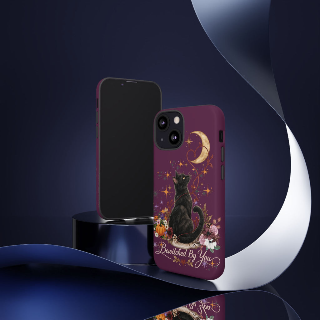 Black Cat Halloween Phone Case | Bewitched By You Witchy Moon & Pumpkin Tough Case | Dual-Layer Protective Cover for iPhone & Samsung