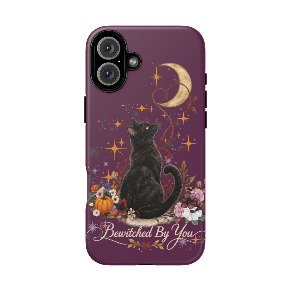 Black Cat Halloween Phone Case | Bewitched By You Witchy Moon & Pumpkin Tough Case | Dual-Layer Protective Cover for iPhone & Samsung