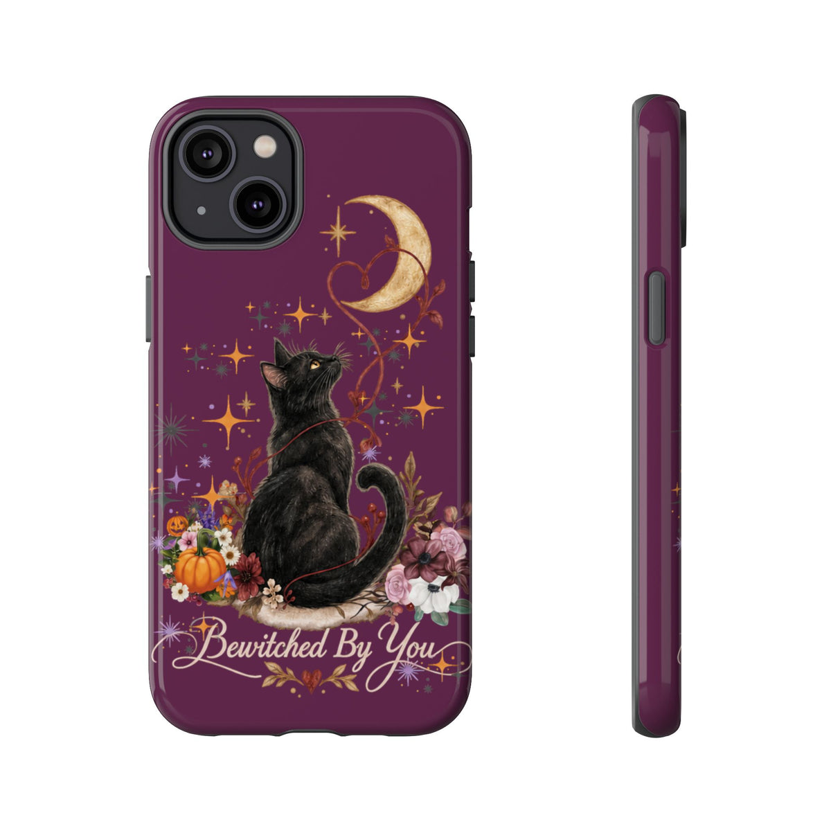 Black Cat Halloween Phone Case | Bewitched By You Witchy Moon & Pumpkin Tough Case | Dual-Layer Protective Cover for iPhone & Samsung