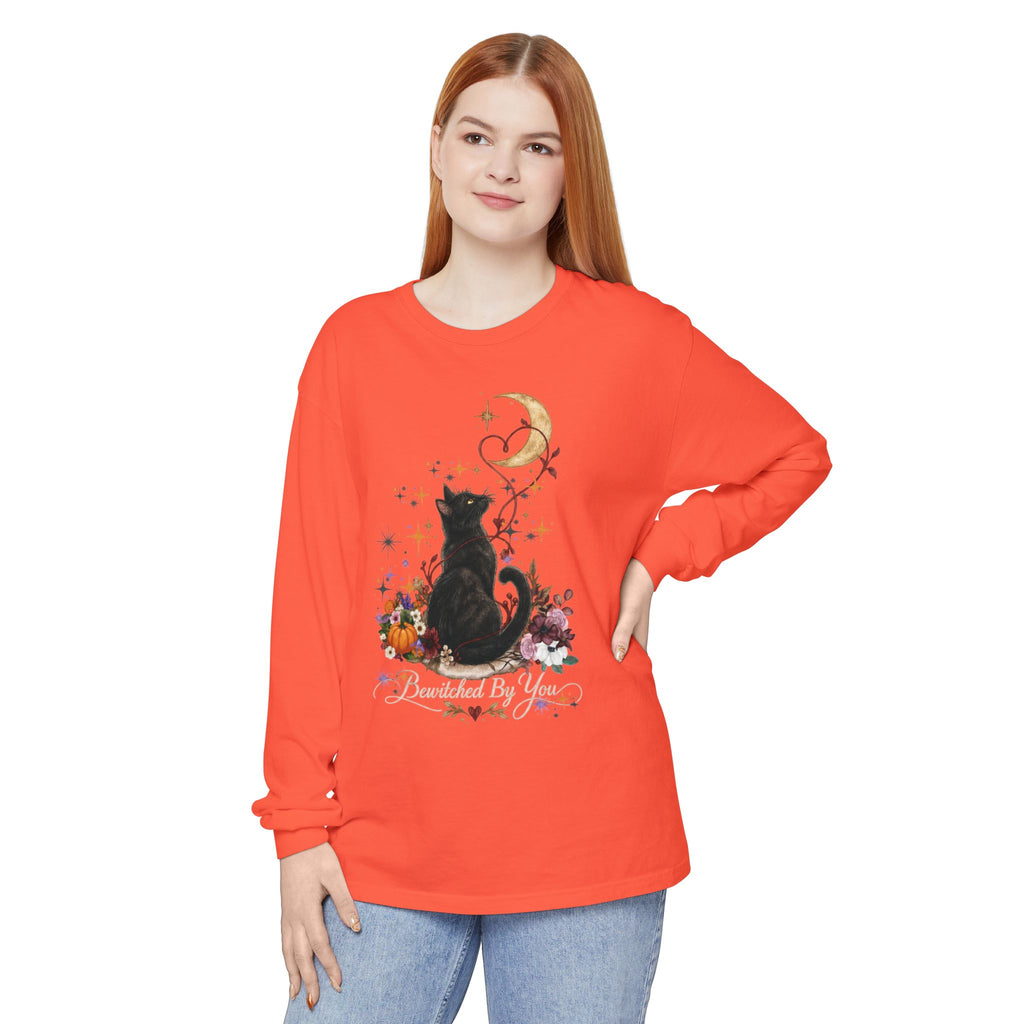 Black Cat Moon Long Sleeve Shirt — "Bewitched by You" Gothic Cat Tee