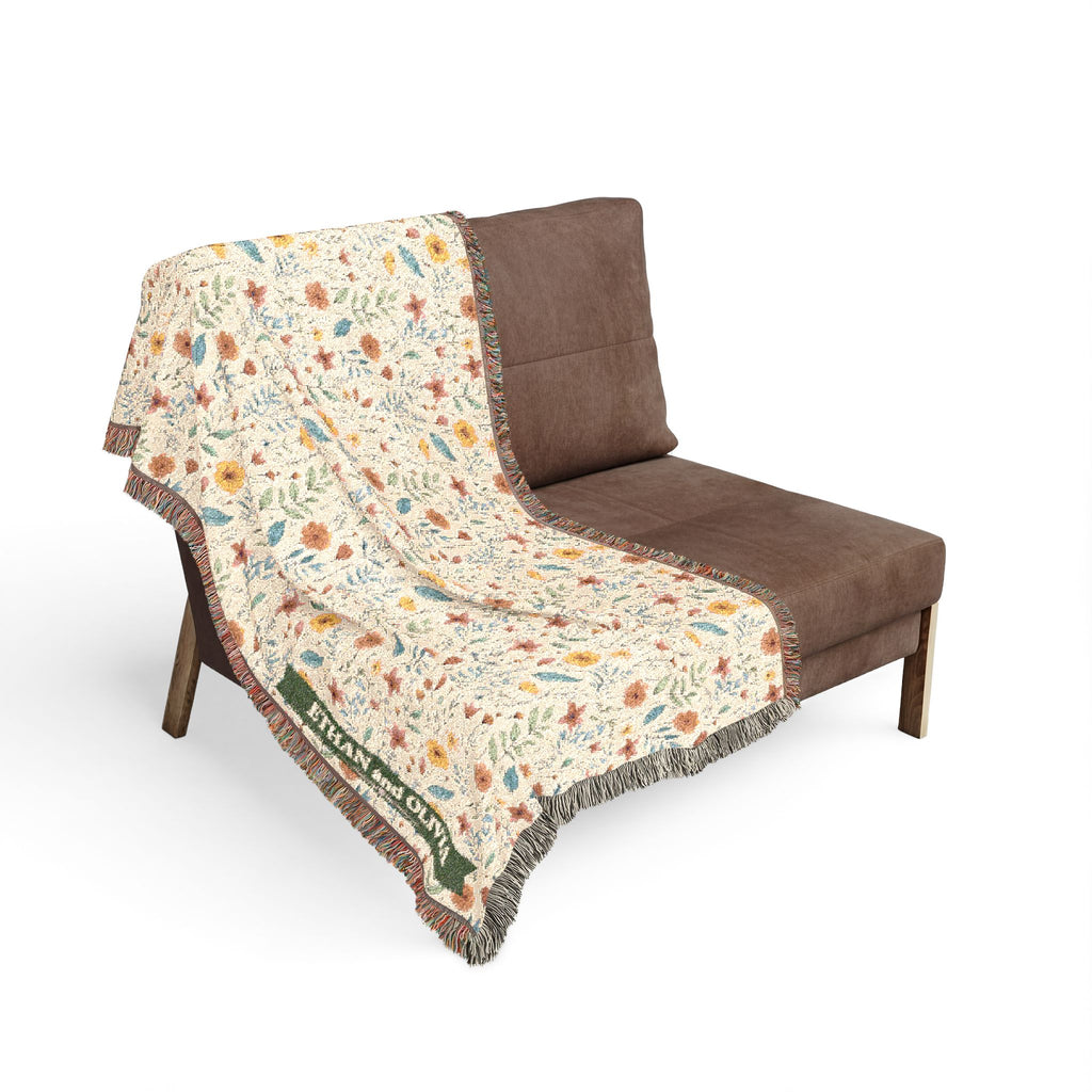 Floral Woven Blanket — Reversible Cozy Throw with Botanical Pattern