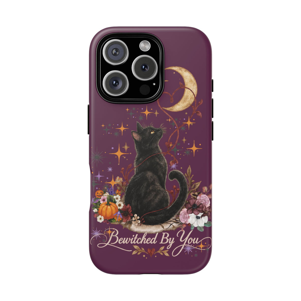 Black Cat Halloween Phone Case | Bewitched By You Witchy Moon & Pumpkin Tough Case | Dual-Layer Protective Cover for iPhone & Samsung