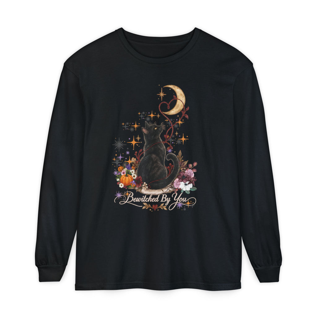 Black Cat Moon Long Sleeve Shirt — "Bewitched by You" Gothic Cat Tee