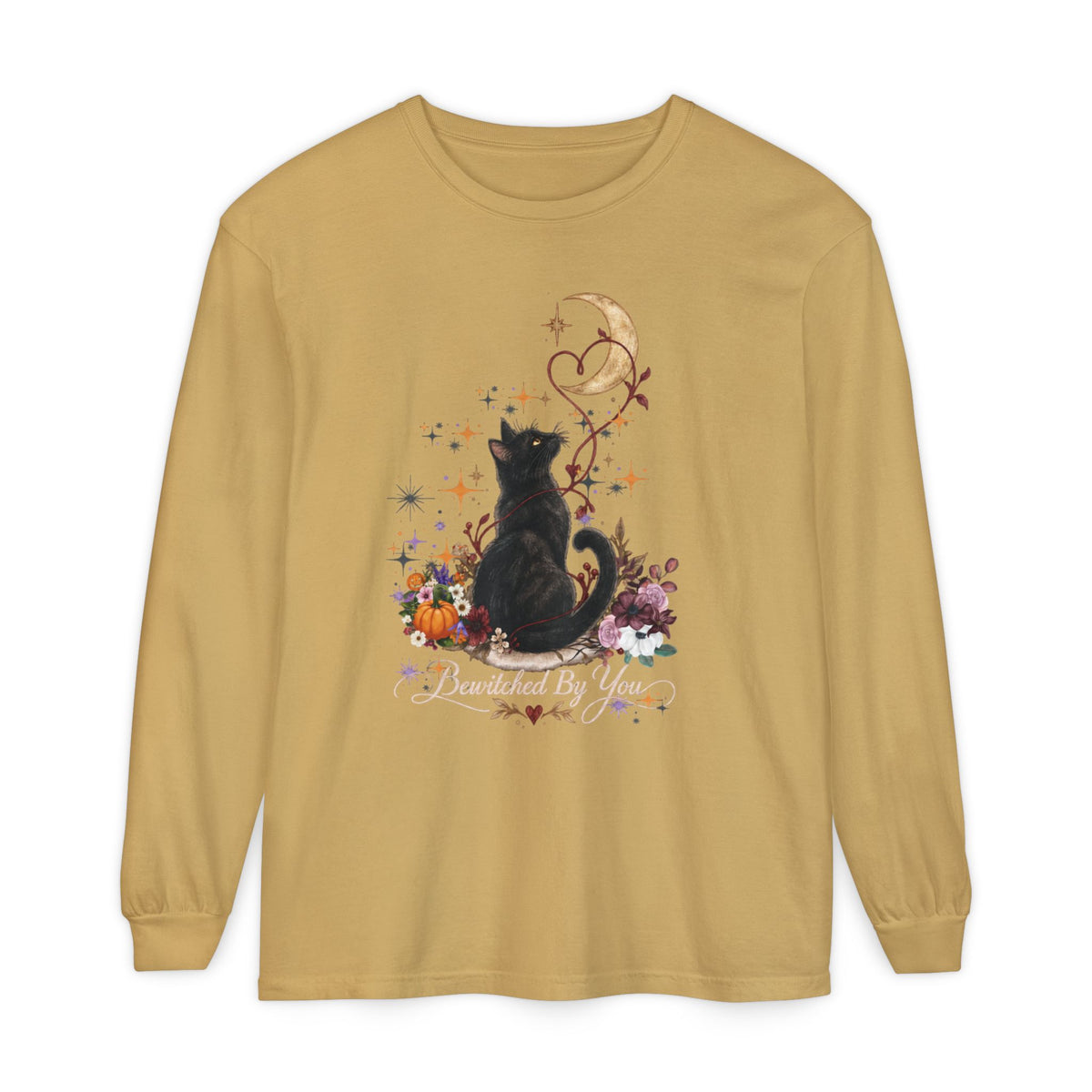 Black Cat Moon Long Sleeve Shirt — "Bewitched by You" Gothic Cat Tee