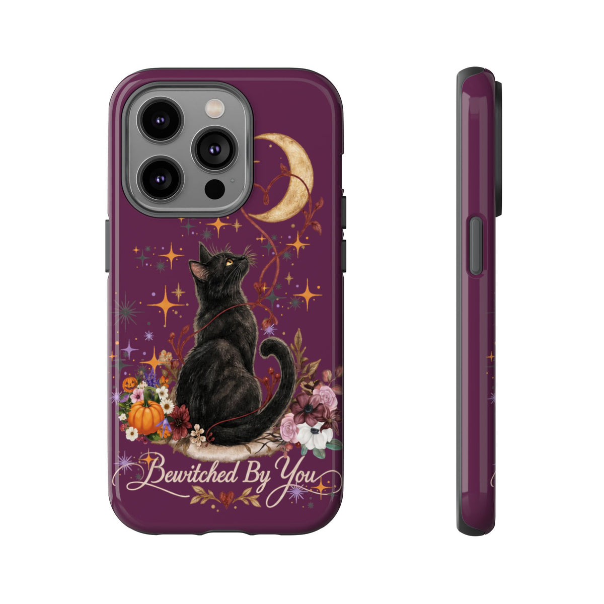 Black Cat Halloween Phone Case | Bewitched By You Witchy Moon & Pumpkin Tough Case | Dual-Layer Protective Cover for iPhone & Samsung