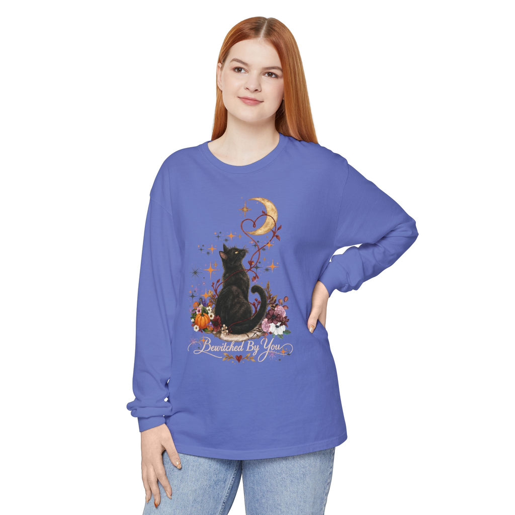 Black Cat Moon Long Sleeve Shirt — "Bewitched by You" Gothic Cat Tee