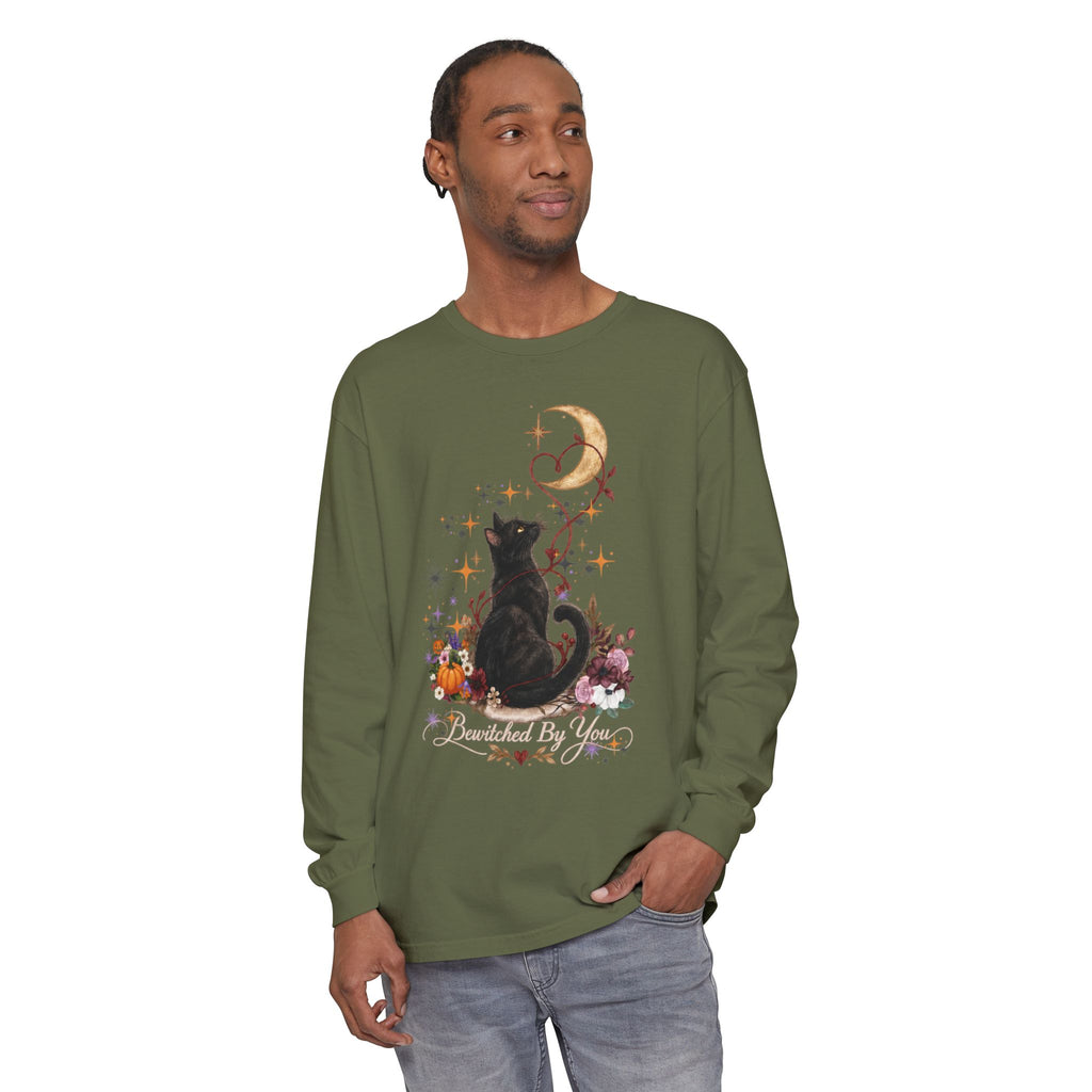 Black Cat Moon Long Sleeve Shirt — "Bewitched by You" Gothic Cat Tee