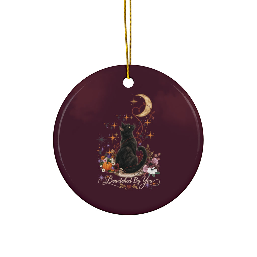 Black Cat Moon Ceramic Ornament — 'Bewitched By You' Holiday Keepsake