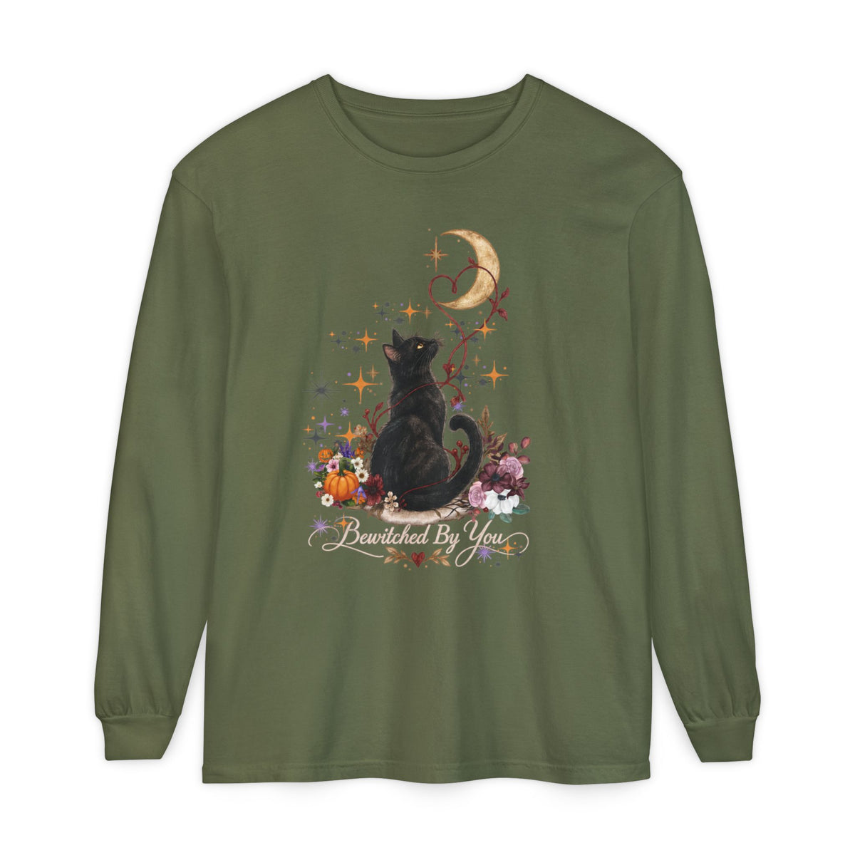 Black Cat Moon Long Sleeve Shirt — "Bewitched by You" Gothic Cat Tee