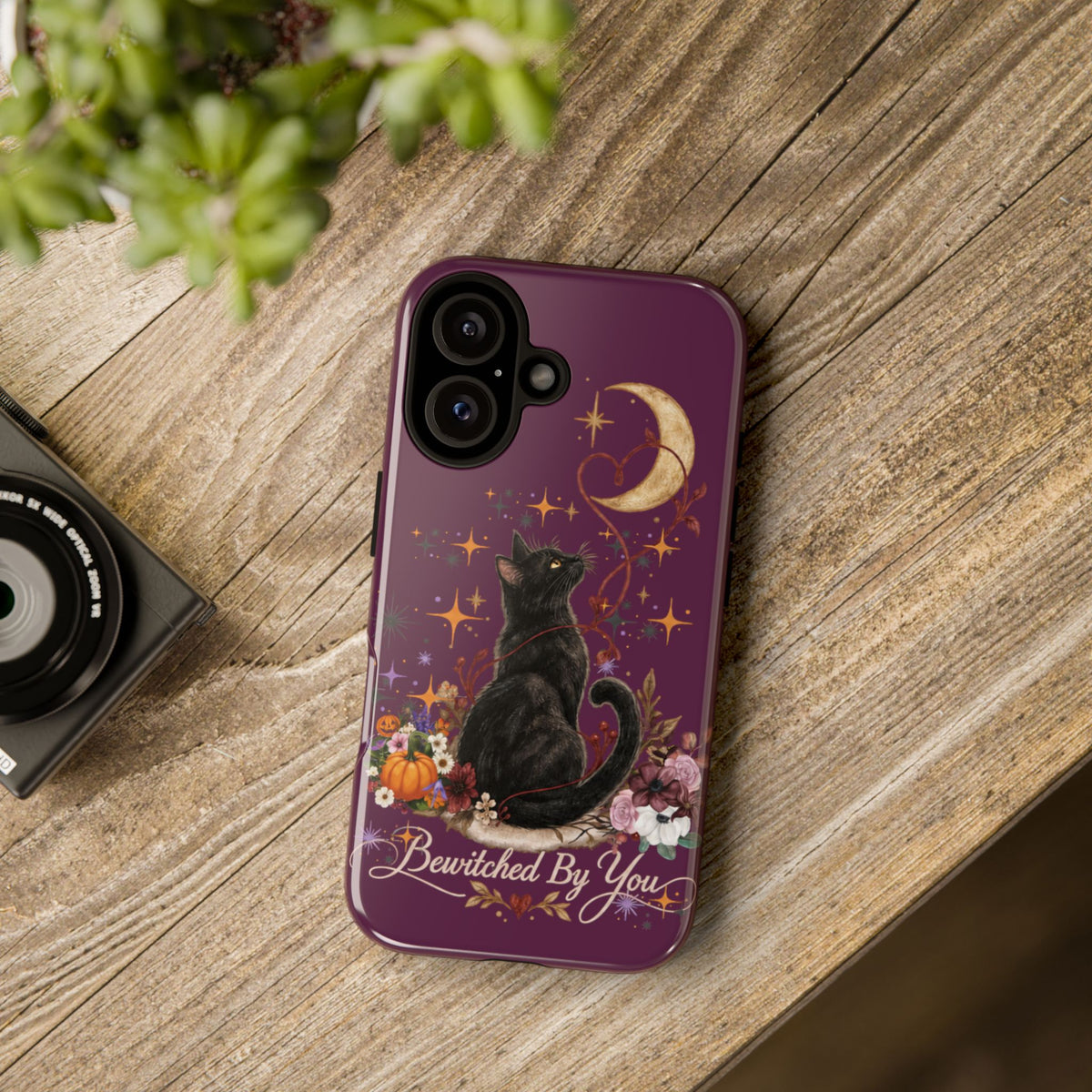 Black Cat Halloween Phone Case | Bewitched By You Witchy Moon & Pumpkin Tough Case | Dual-Layer Protective Cover for iPhone & Samsung