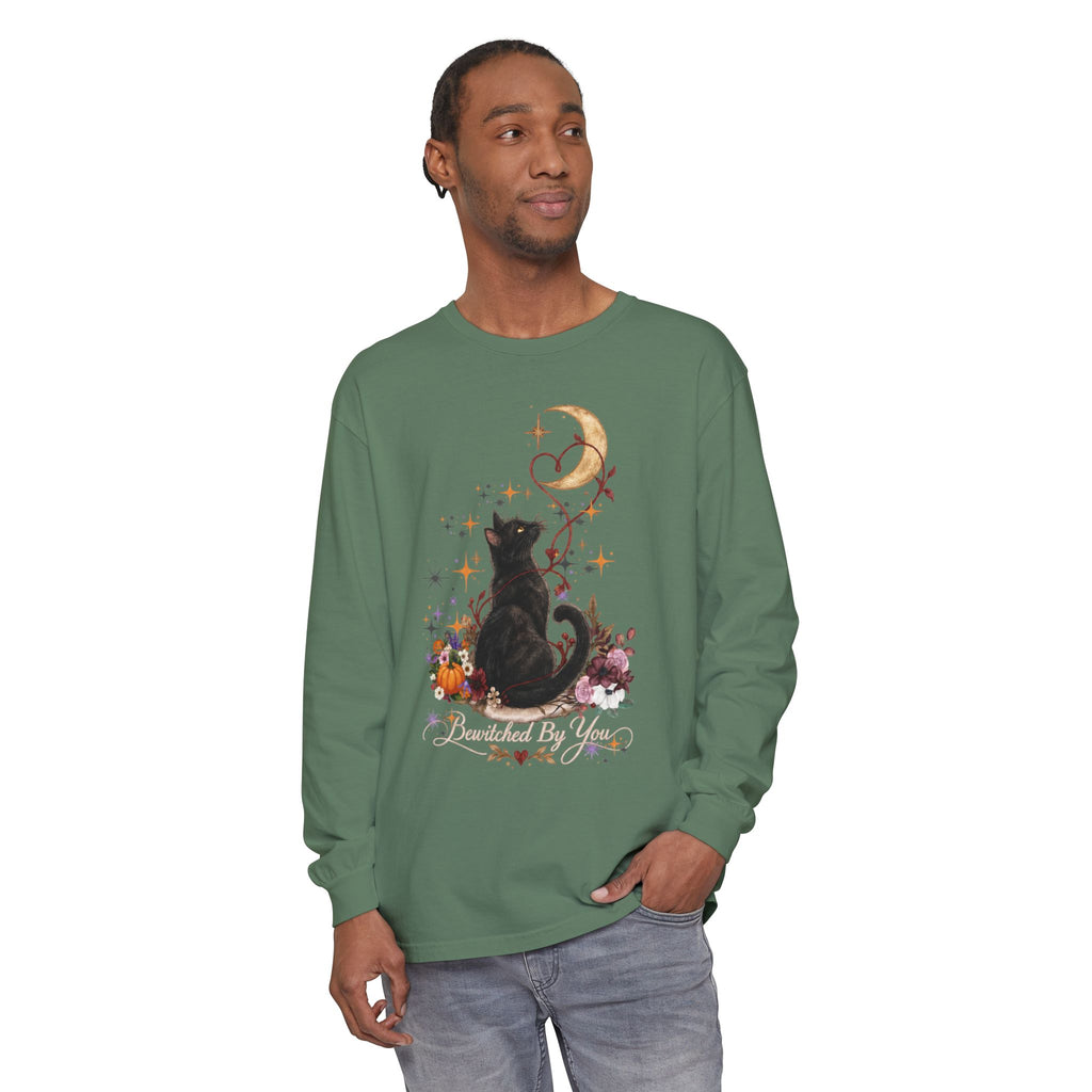 Black Cat Moon Long Sleeve Shirt — "Bewitched by You" Gothic Cat Tee