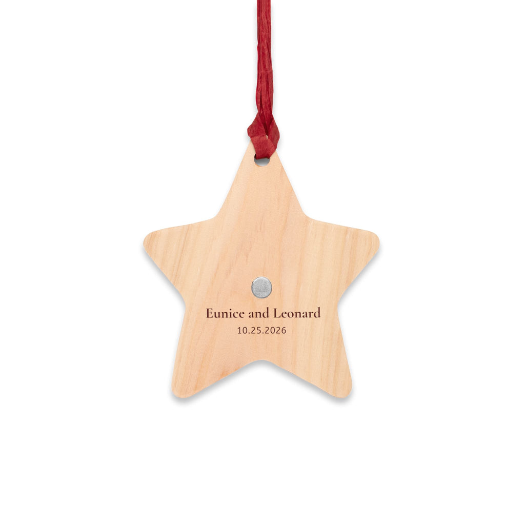 Black Cat & Moon Heart Wooden Ornament – Personalized Names & Date
