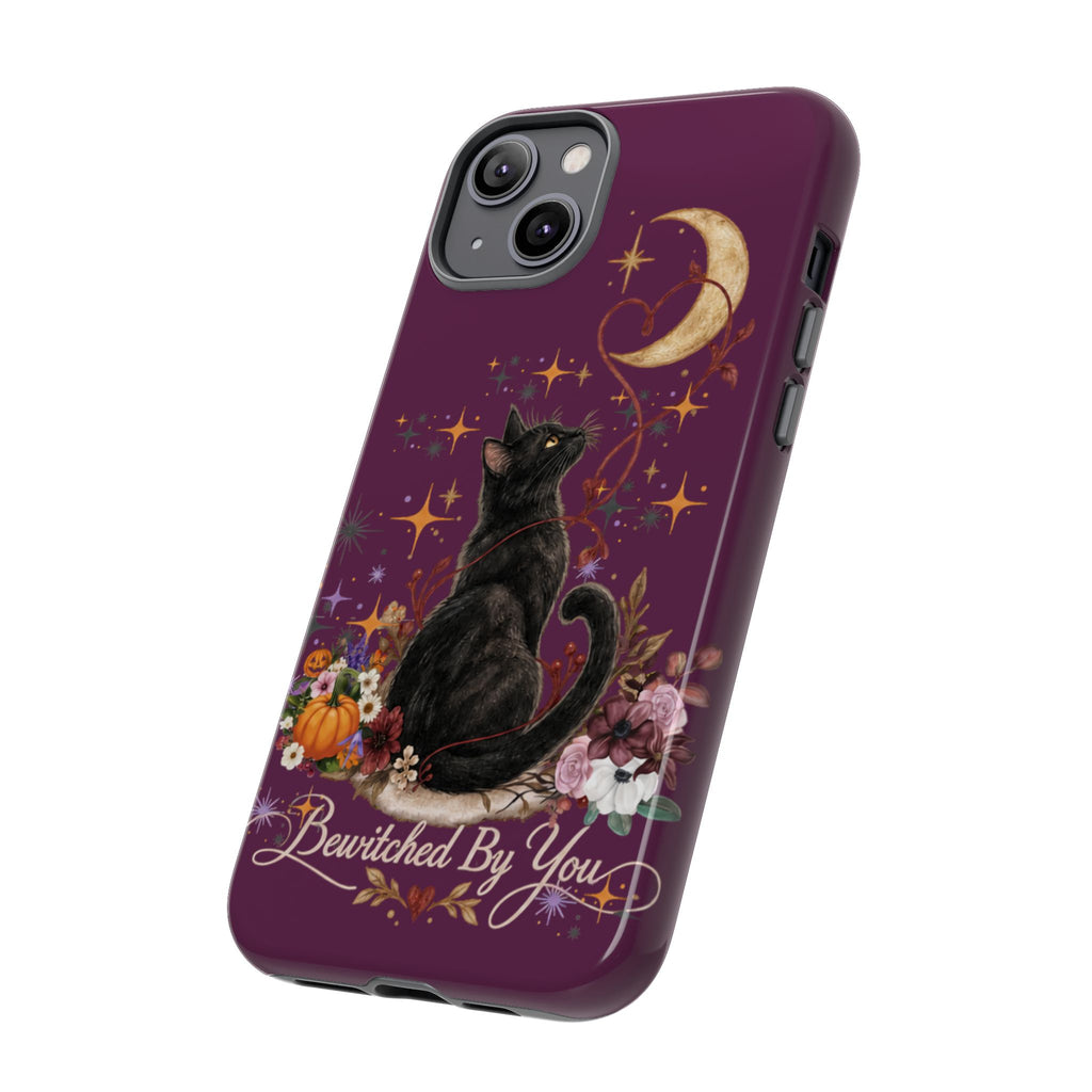 Black Cat Halloween Phone Case | Bewitched By You Witchy Moon & Pumpkin Tough Case | Dual-Layer Protective Cover for iPhone & Samsung