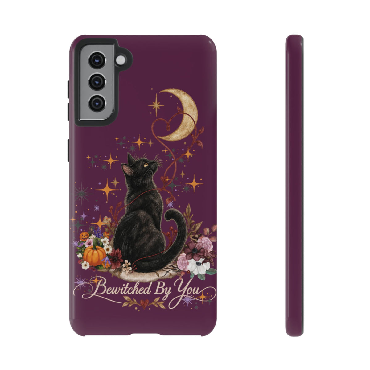 Black Cat Halloween Phone Case | Bewitched By You Witchy Moon & Pumpkin Tough Case | Dual-Layer Protective Cover for iPhone & Samsung