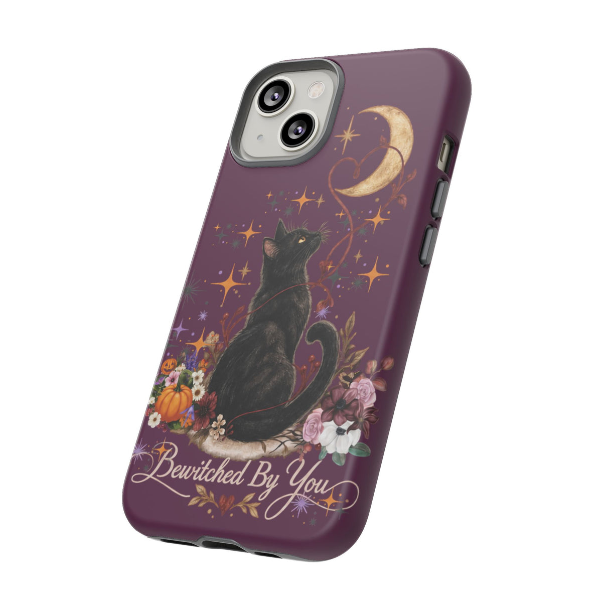 Black Cat Halloween Phone Case | Bewitched By You Witchy Moon & Pumpkin Tough Case | Dual-Layer Protective Cover for iPhone & Samsung