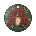 Personalized Ceramic Christmas Ornament — Lantern & Red Bow Family Holiday Decoration