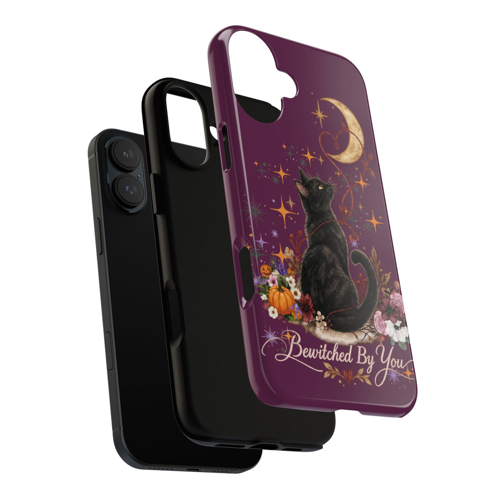 Black Cat Halloween Phone Case | Bewitched By You Witchy Moon & Pumpkin Tough Case | Dual-Layer Protective Cover for iPhone & Samsung