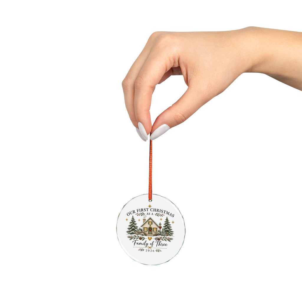 First Christmas As A Family Of Three Ornament, 2026 New Baby Glass Keepsake Gift