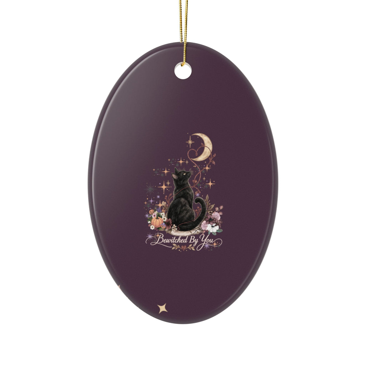 Cat Moon Ceramic Ornament — "Bewitched By You" Holiday Keepsake