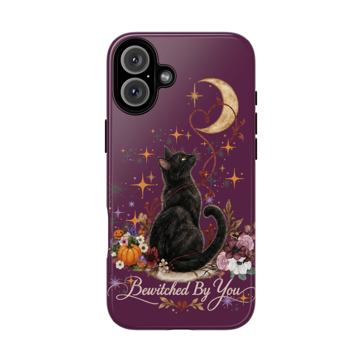 Black Cat Halloween Phone Case | Bewitched By You Witchy Moon & Pumpkin Tough Case | Dual-Layer Protective Cover for iPhone & Samsung