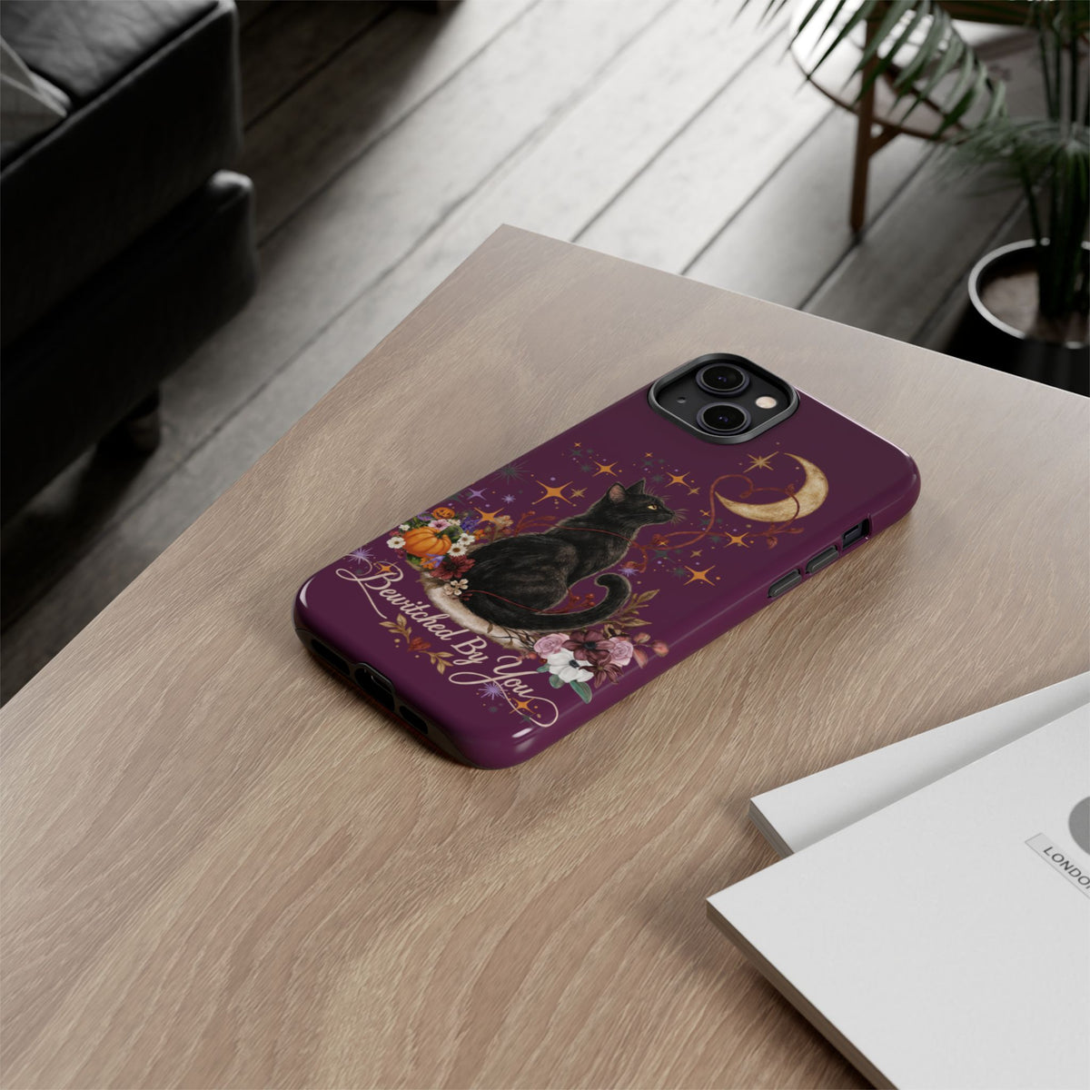 Black Cat Halloween Phone Case | Bewitched By You Witchy Moon & Pumpkin Tough Case | Dual-Layer Protective Cover for iPhone & Samsung