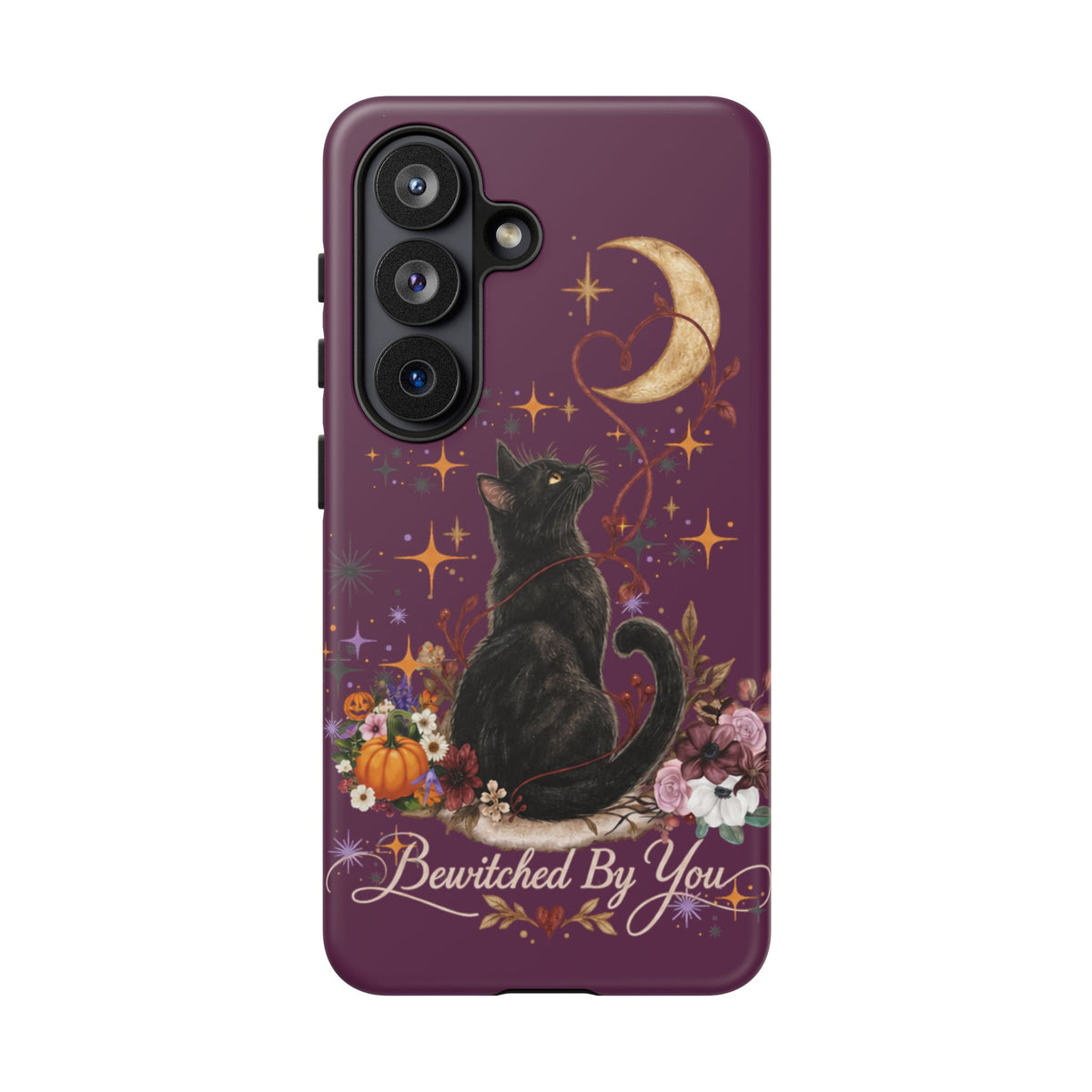 Black Cat Halloween Phone Case | Bewitched By You Witchy Moon & Pumpkin Tough Case | Dual-Layer Protective Cover for iPhone & Samsung