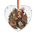 Heart Crystal Ornament — Cute Girl & Fawn Christmas Holiday Decoration