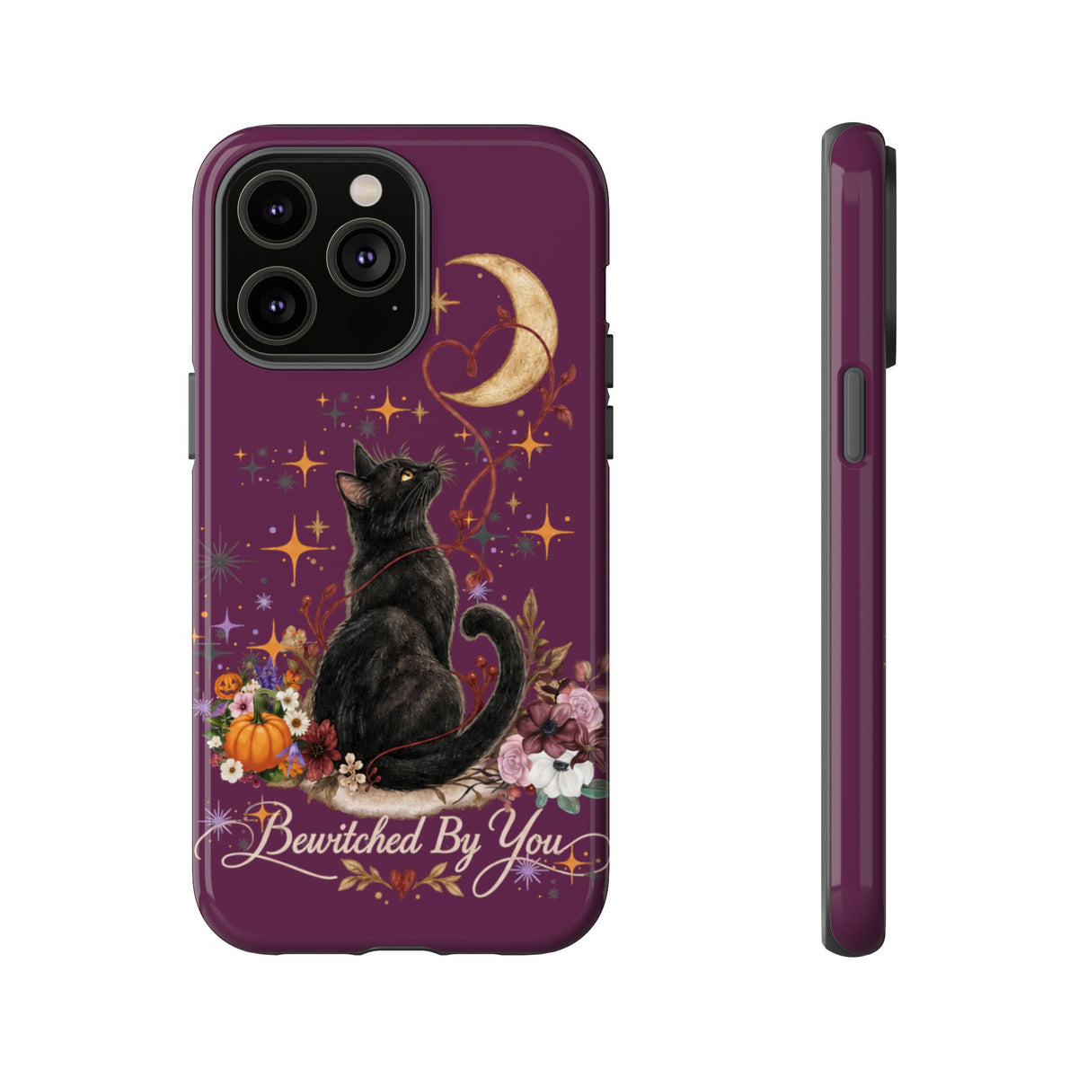 Black Cat Halloween Phone Case | Bewitched By You Witchy Moon & Pumpkin Tough Case | Dual-Layer Protective Cover for iPhone & Samsung