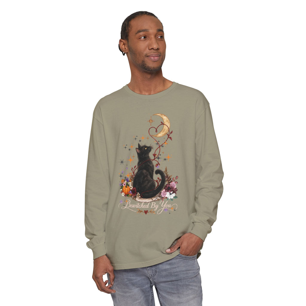 Black Cat Moon Long Sleeve Shirt — "Bewitched by You" Gothic Cat Tee