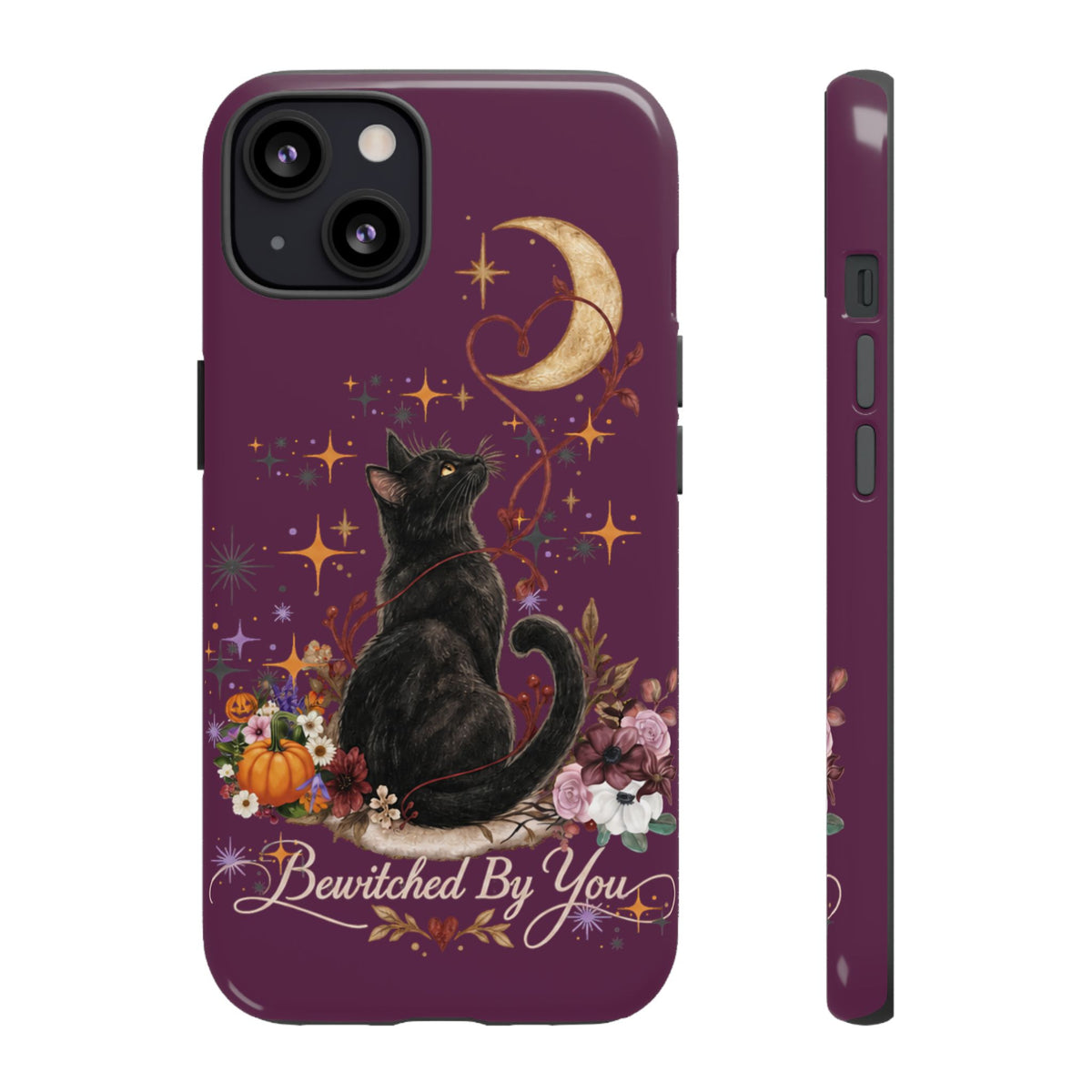 Black Cat Halloween Phone Case | Bewitched By You Witchy Moon & Pumpkin Tough Case | Dual-Layer Protective Cover for iPhone & Samsung