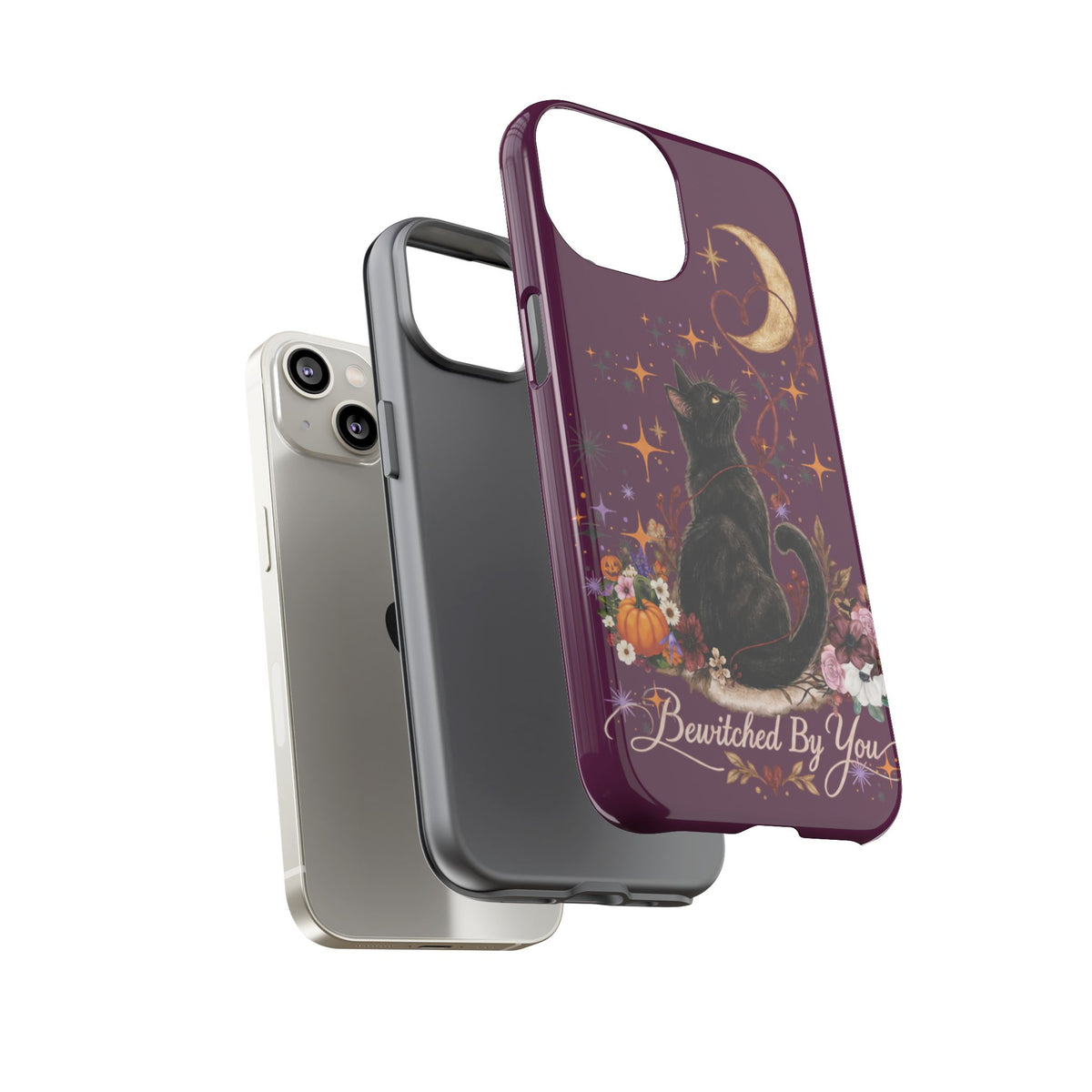 Black Cat Halloween Phone Case | Bewitched By You Witchy Moon & Pumpkin Tough Case | Dual-Layer Protective Cover for iPhone & Samsung