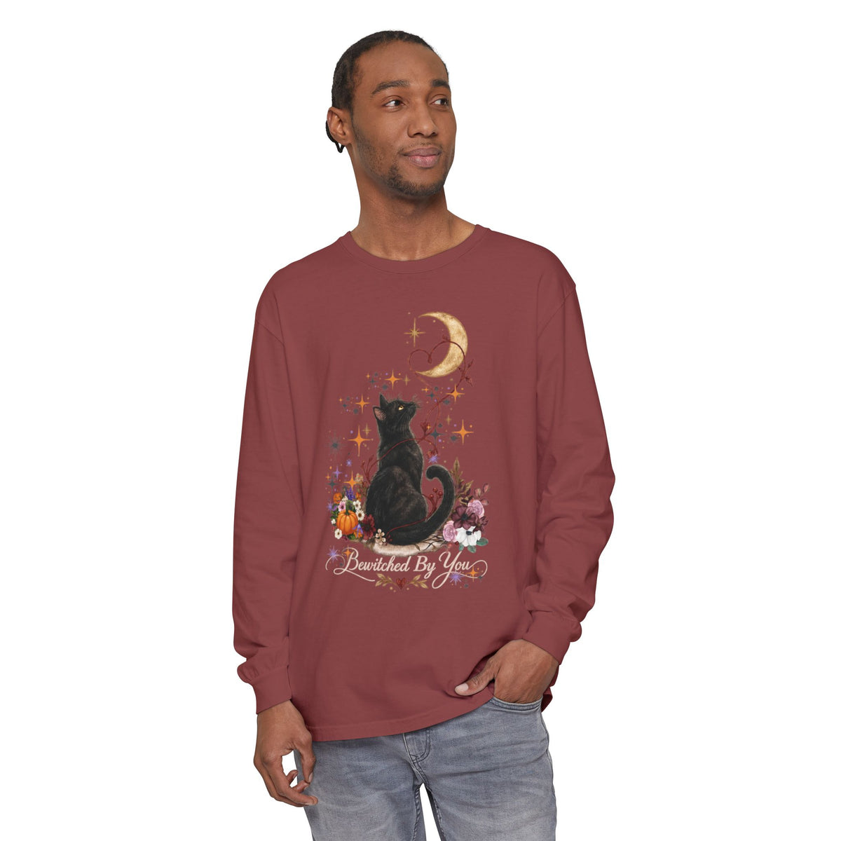 Black Cat Moon Long Sleeve Shirt — "Bewitched by You" Gothic Cat Tee