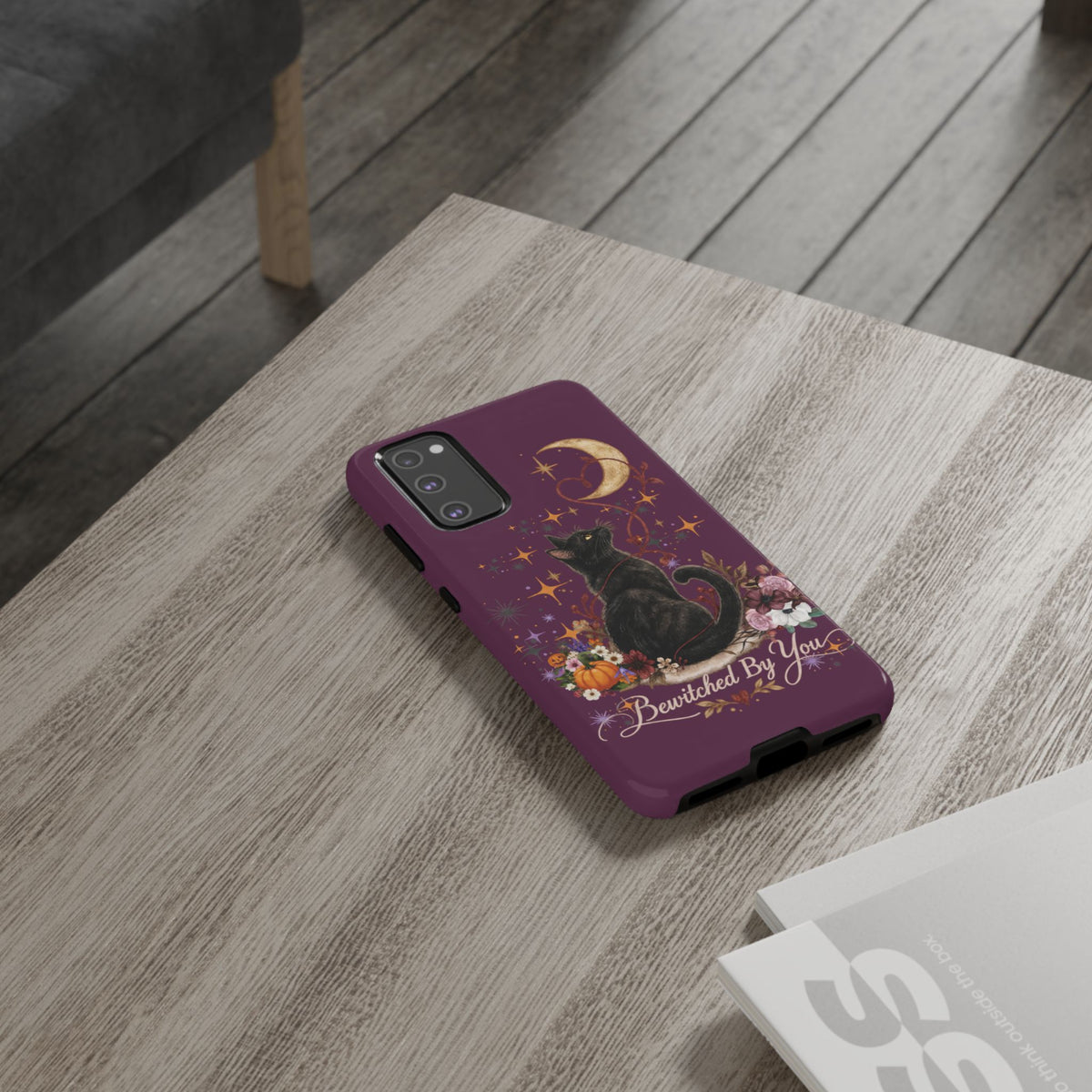 Black Cat Halloween Phone Case | Bewitched By You Witchy Moon & Pumpkin Tough Case | Dual-Layer Protective Cover for iPhone & Samsung