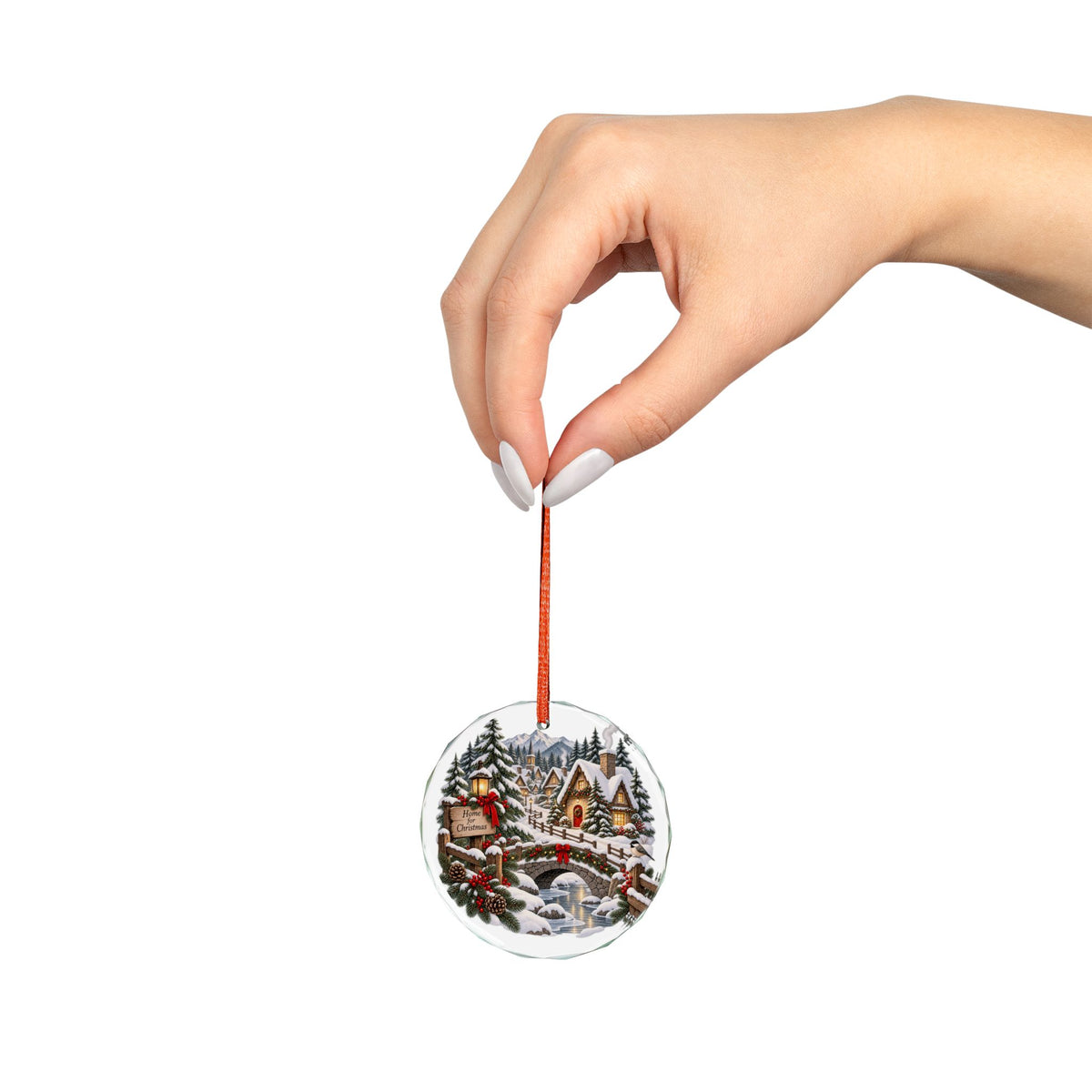 Glass Ornament — Cozy Snowy Village 'Home for Christmas' Holiday Decoration