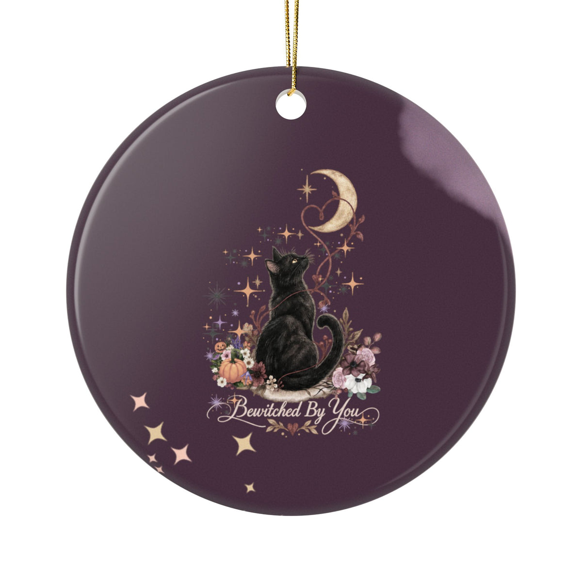 Cat Moon Ceramic Ornament — "Bewitched By You" Holiday Keepsake