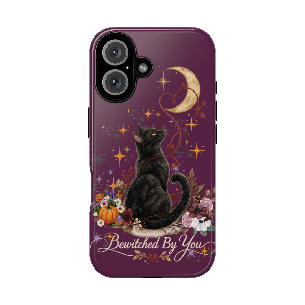 Black Cat Halloween Phone Case | Bewitched By You Witchy Moon & Pumpkin Tough Case | Dual-Layer Protective Cover for iPhone & Samsung