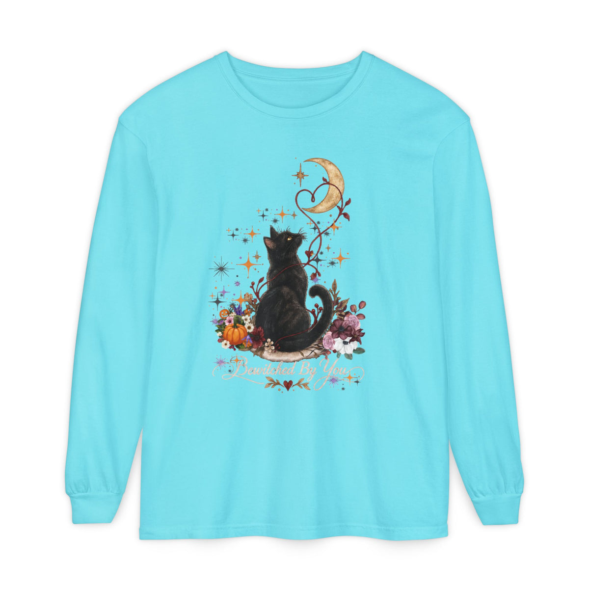 Black Cat Moon Long Sleeve Shirt — "Bewitched by You" Gothic Cat Tee
