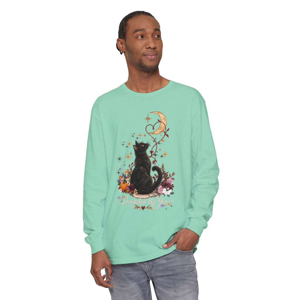 Black Cat Moon Long Sleeve Shirt — "Bewitched by You" Gothic Cat Tee