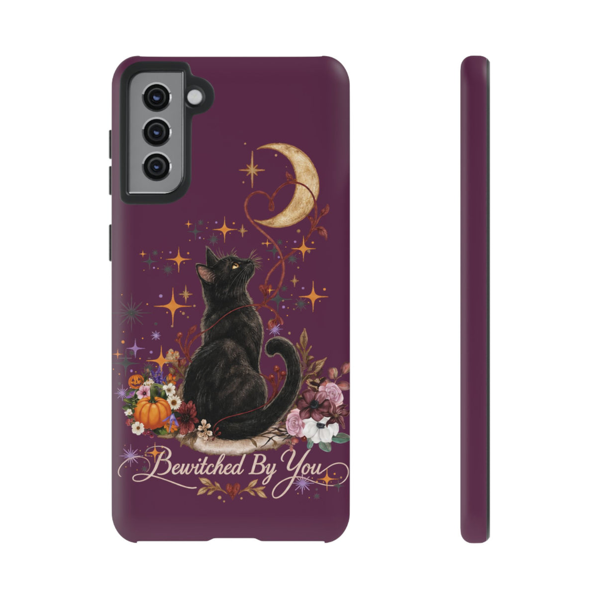 Black Cat Halloween Phone Case | Bewitched By You Witchy Moon & Pumpkin Tough Case | Dual-Layer Protective Cover for iPhone & Samsung
