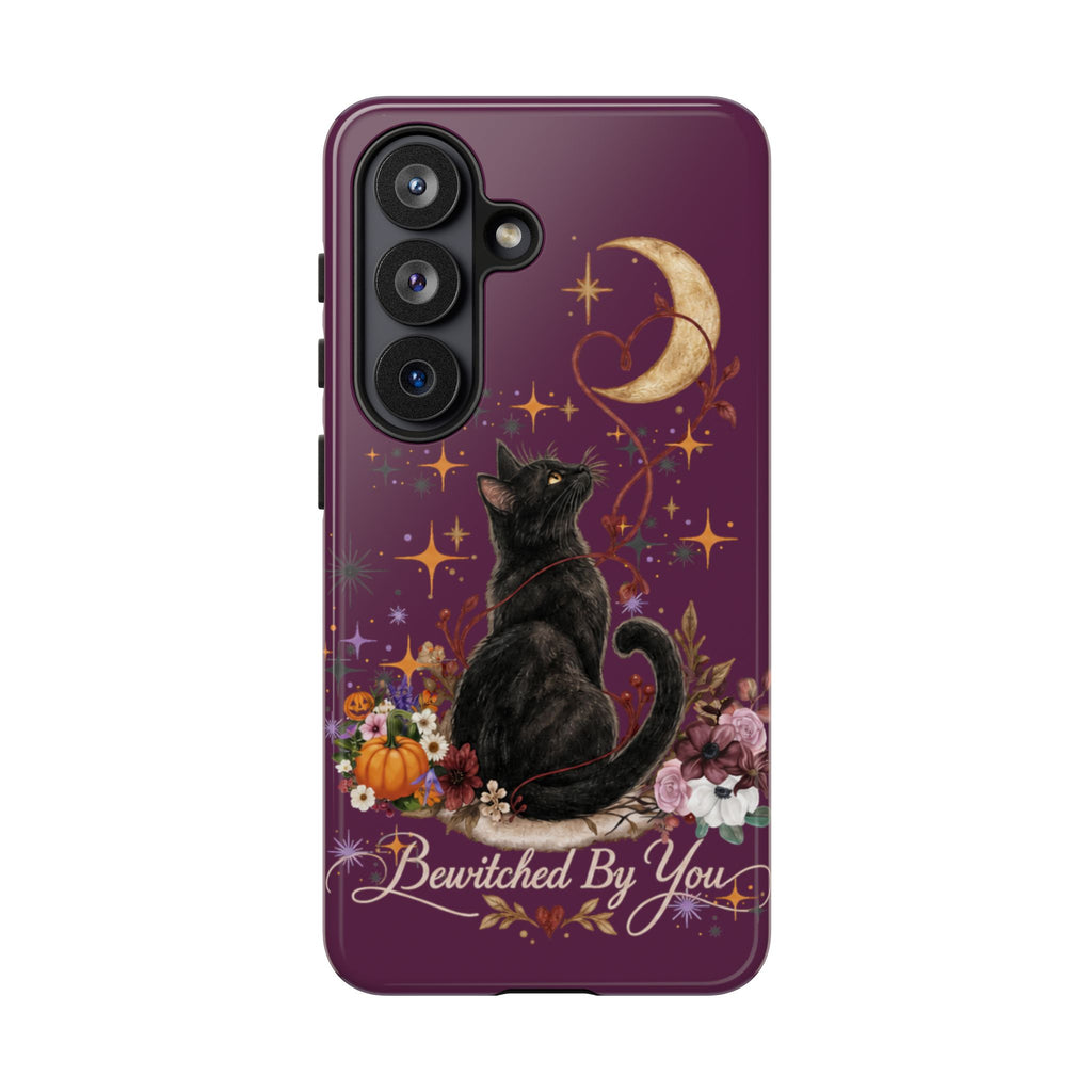 Black Cat Halloween Phone Case | Bewitched By You Witchy Moon & Pumpkin Tough Case | Dual-Layer Protective Cover for iPhone & Samsung