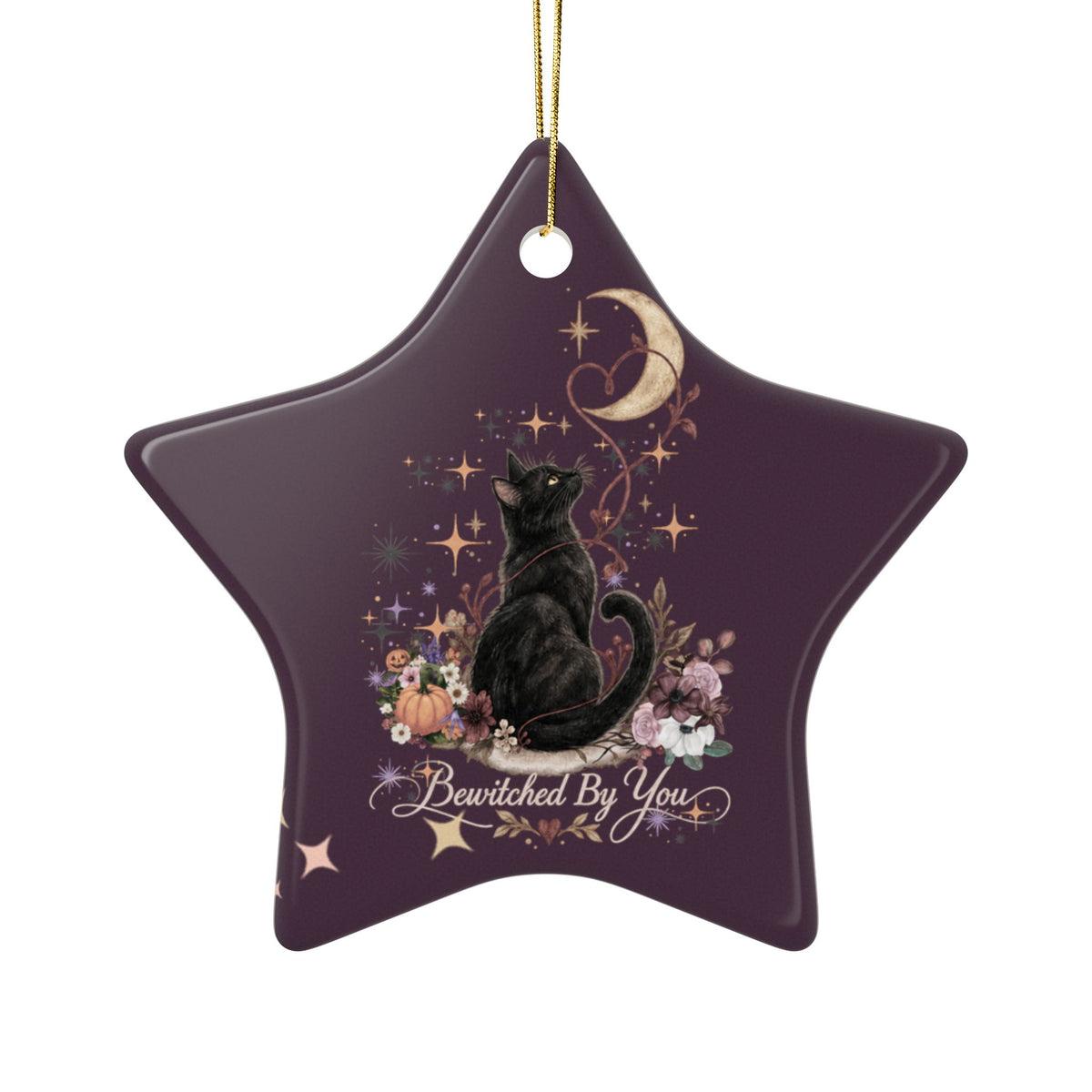 Cat Moon Ceramic Ornament — "Bewitched By You" Holiday Keepsake